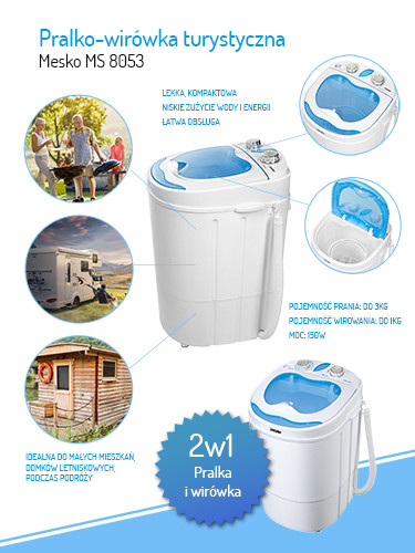 Pralko-wirówka turystyczna 3kg - lekka i kompaktowa Mesko 8053