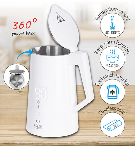 Czajnik elektryczny z regulacją temperatury LED 1,7L Adler 1345