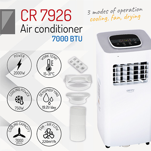 Klimatyzator 7000 BTU z osuszaniem i pilotem Camry 7926