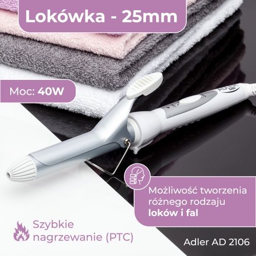 Lokówka 25mm ceramiczna z szybkim nagrzewaniem Adler 2106