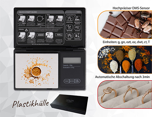 Waga jubilerska 100g 0.01g z podświetlanym wyświetlaczem Adler 3176