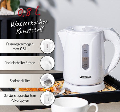 Czajnik elektryczny 0,8L z filtrem i automatycznym wyłączaniem Mesko 1376